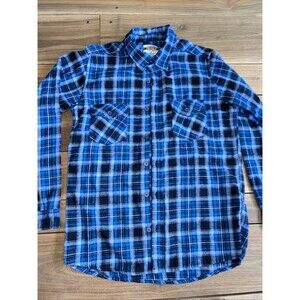 VTG Open Trails Flannel Mens Large Blue Black Button Up Shirt